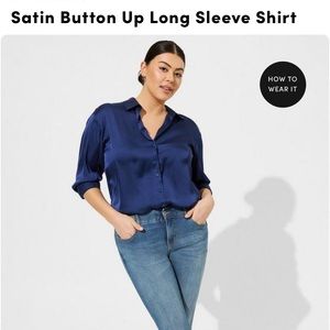 Torrid NWT Navy Satin long sleeve top XL